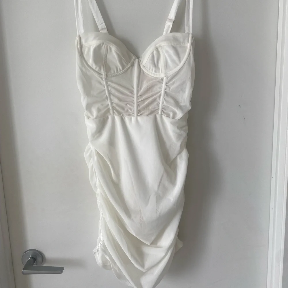 White Ruched Mini Dress - Picture 2 of 3